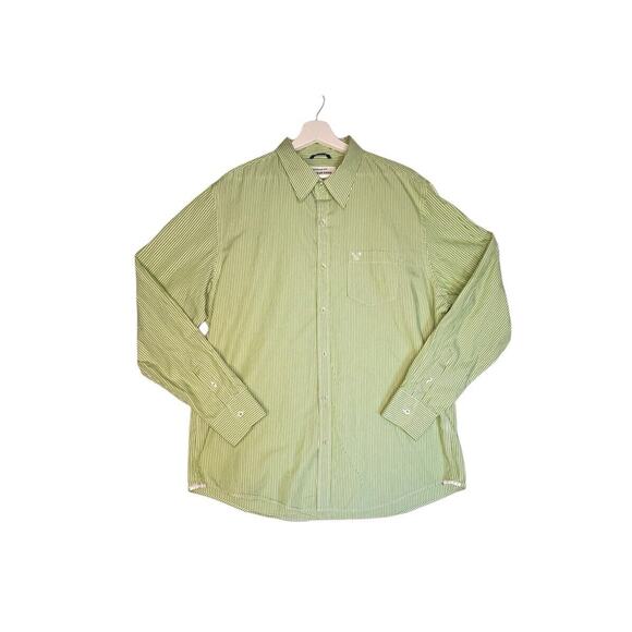 American Eagle Shirt Mens XL Green Striped Button Up Long Sleeve Vintage Fit - Picture 1 of 8